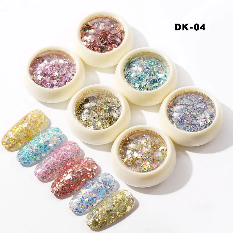 DK-04 1 Набор 6 коробок Необычные Блестки для лазерного маникюра DIY украшения для дизайна ногтей 3D Красочный Градиент Радуга Блестящий Порошок для ногтей - Цвет: DK-04