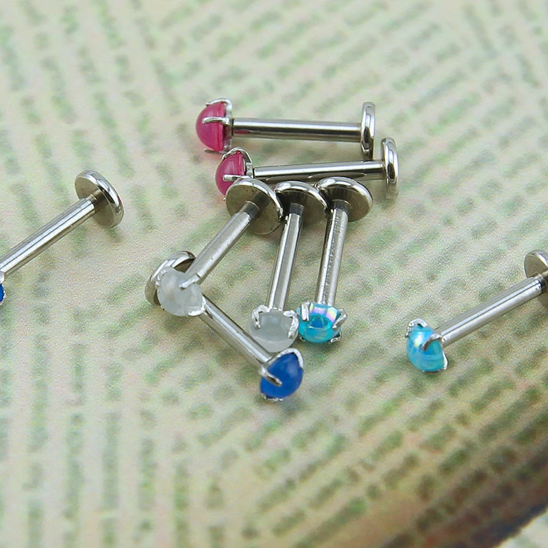 Гвоздик для губ из хирургической стали 16 г красочный камень Модные Серьги пусеты