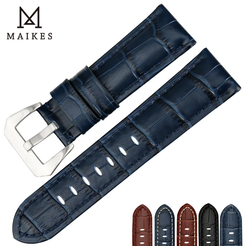 

MAIKES Genuine Leather Watch Strap 22mm 24mm 26mm Fashion Blue Watch Band Stainless Steel Buckle Watch Accessories Watchband