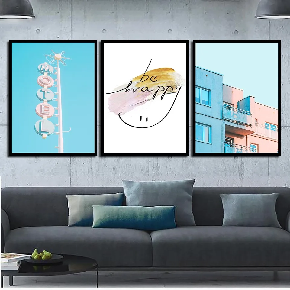 Be Happy! Quotes Art Fresh Nordic Landscape Posters For Kids Room HD Prints Canvas Painting Bedroom Decoration Wall Picture | Дом и сад