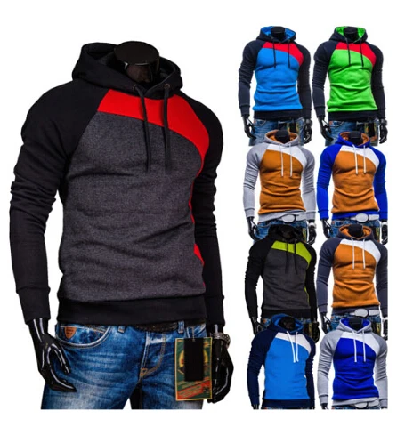 Free shipping Wholesale New 2015 Spring Mens Fleece Hoodies Hit Color Design For Men Sport Dress Slim Sweatshirt Man Hoody M-3XL | Мужская