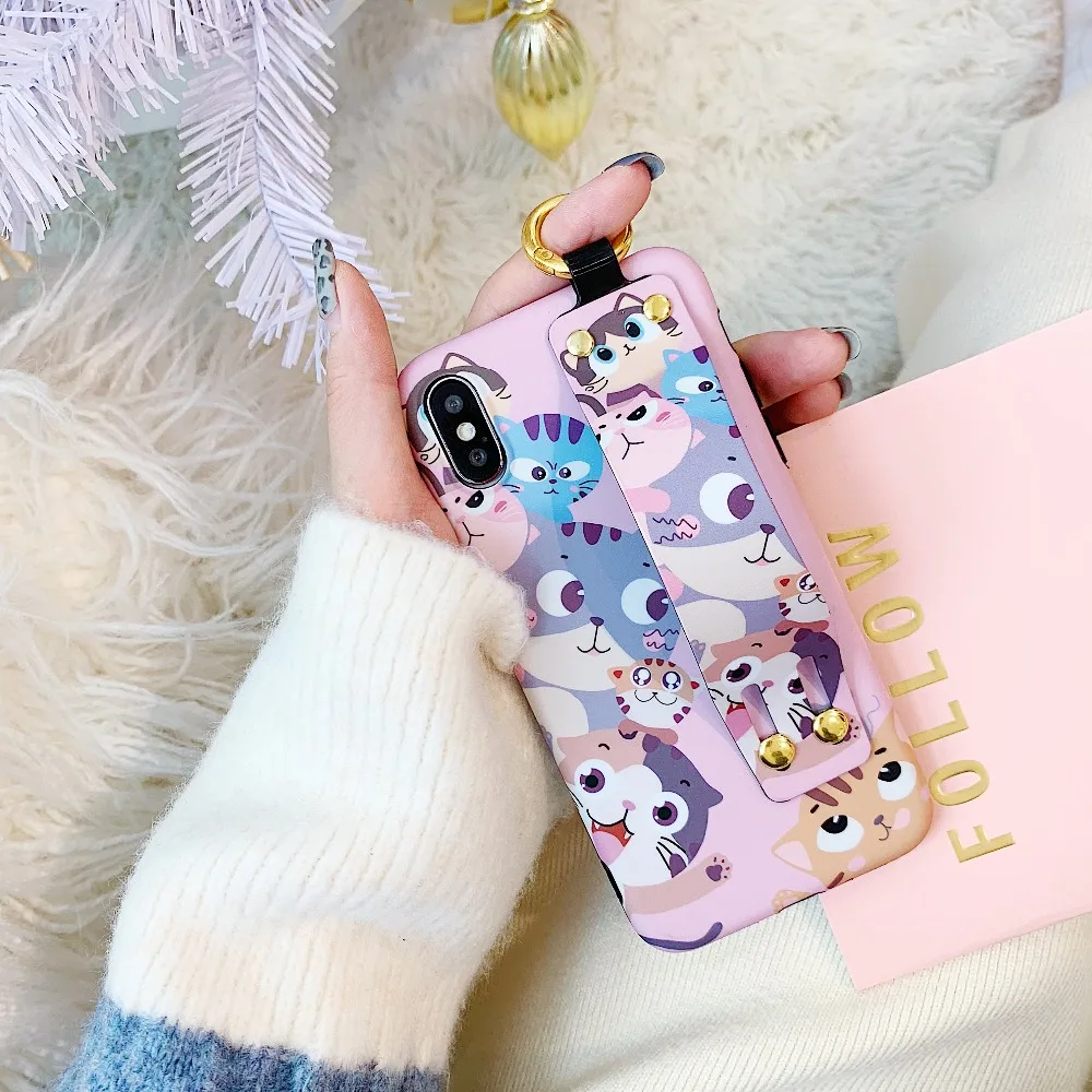 ORYKSZ Cartoon Cat Hand Strap Phone Case For iPhone 7 8 Plus Silicone Soft Cases XR XS Max 6 6S Back Cover |