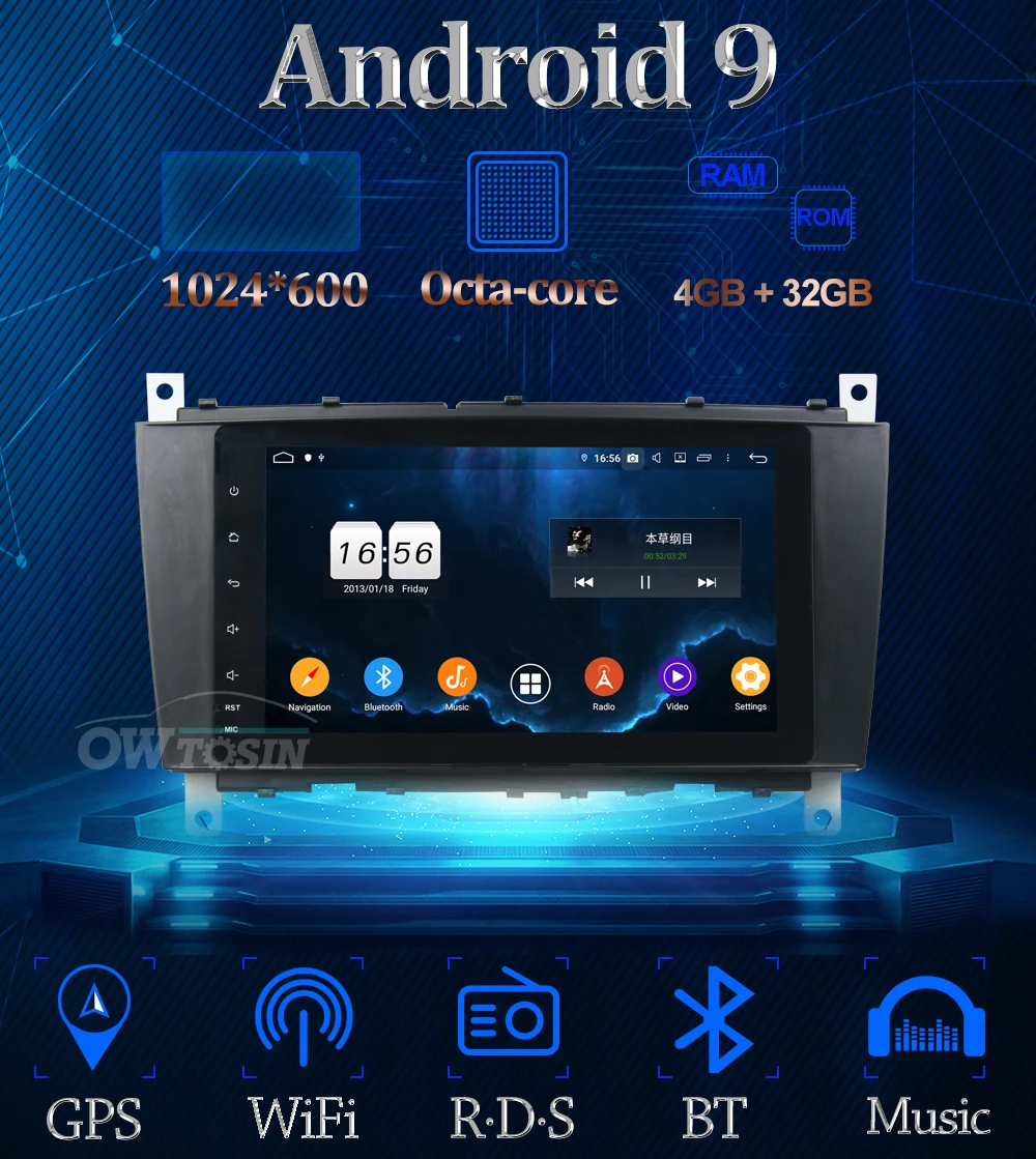 Owtosin 2 Din Android 9,0 автомобильный радиоприемник для Mercedes Benz C-Class W203 C180 C200 C220 C230 C240 C250 C270 C280 автомобильный gps навигация