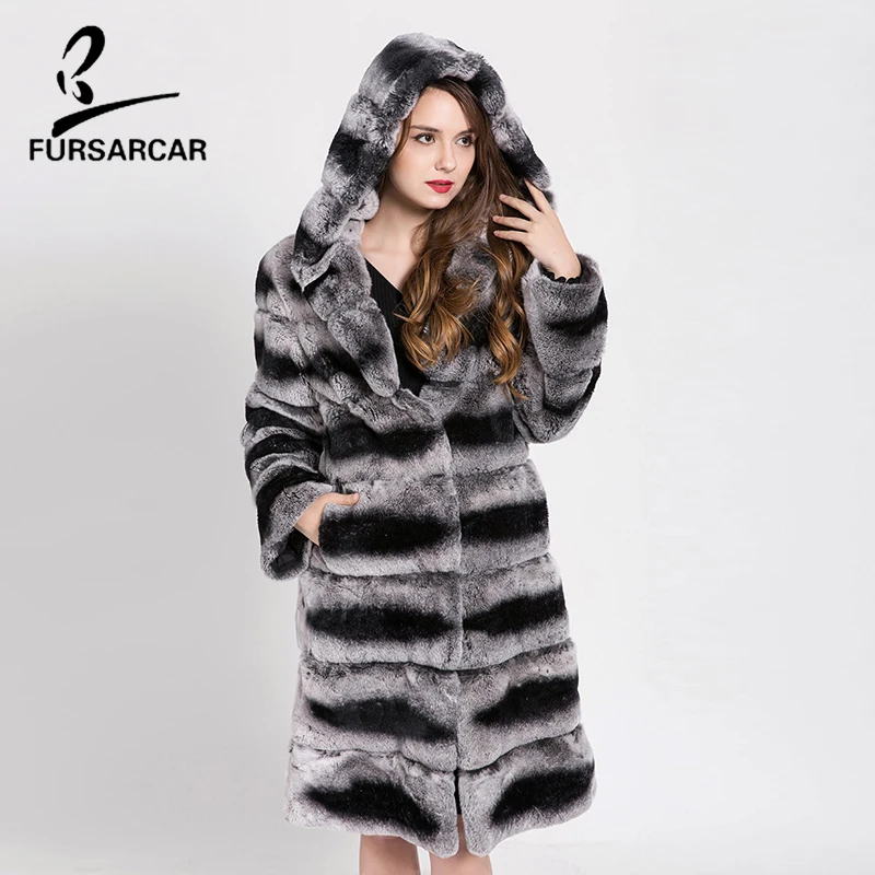 FURSARCAR натуральным кроличьего меха пальто Высокое качество 100% натуральная с мехом