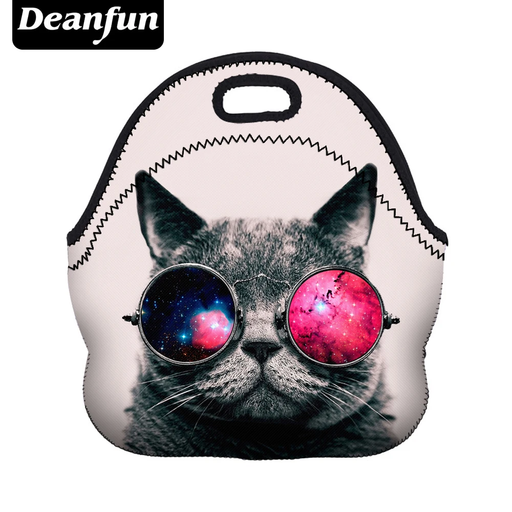 Сумки для ланча Deanfun модные женские сумки из неопрена с рисунком кота на молнии