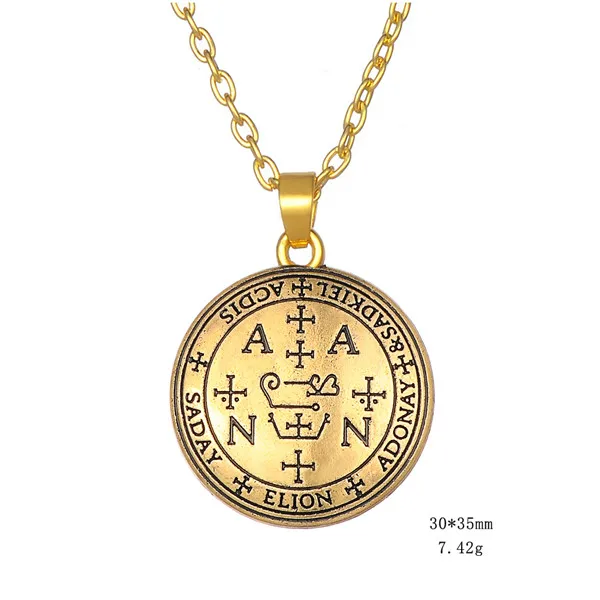 Link Chain Gold Lemegeton знак Archangel Zadkiel Enochian талисман амулет колье с ангелом& Подвески Мужские Винтажные Ювелирные изделия национальное ожерелье - Окраска металла: Link Chain Gold