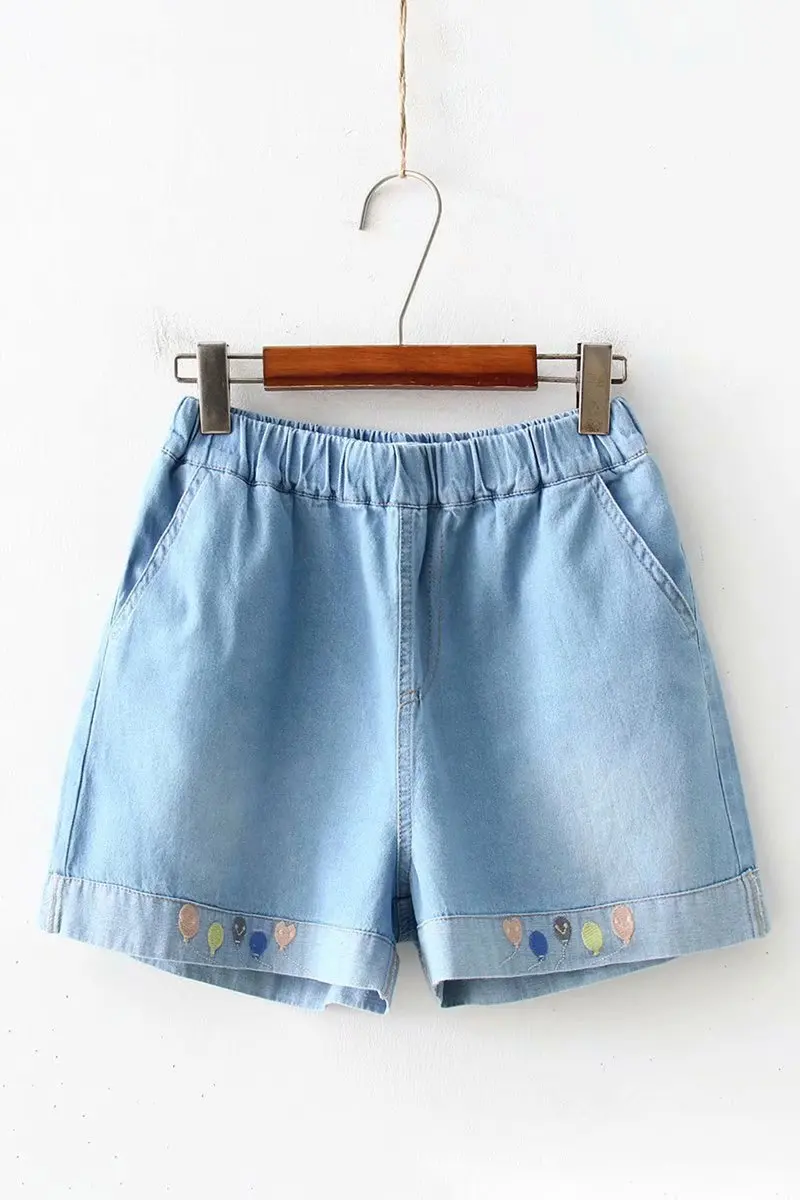 VOGUEIN New Womens Summer Ballon Embroidered Pockets Denim Jeans Short Pants Shorts Wholesale | Женская одежда