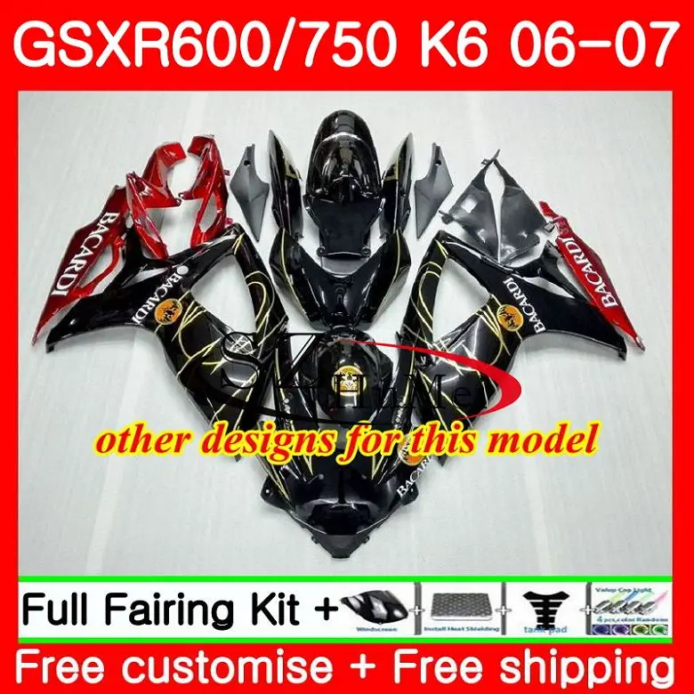 Обтекатели Bodys для SUZUKI GSXR 750 600 R600 GSX R750 06 07 синий черный 31SH8 GSXR750 K6 GSXR600 2006 2007|body|body black