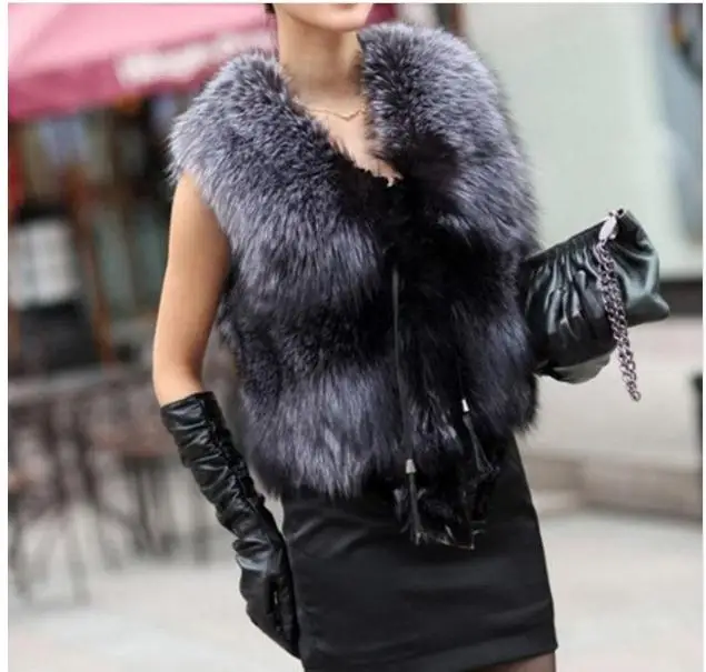 2018 Для женщин с имитацией лисьего меха жилет короткий участок повседневная