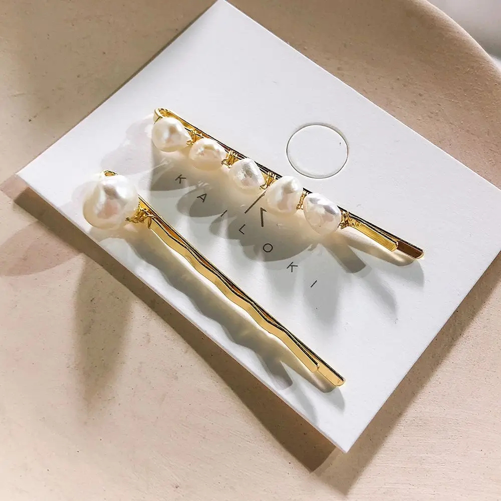

2PCS Handmade Irregular Imitation Pearl Hair Clips For Women Fashion Gold Metal Barrettes Korea Hair Accessories Hot Sale