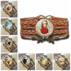 Beethoven and браслет Piano стеклянный кабошон для музыкальных инструментов, коричневый Многослойный кожаный браслет, модные ювелирные изделия, подарки для женщин