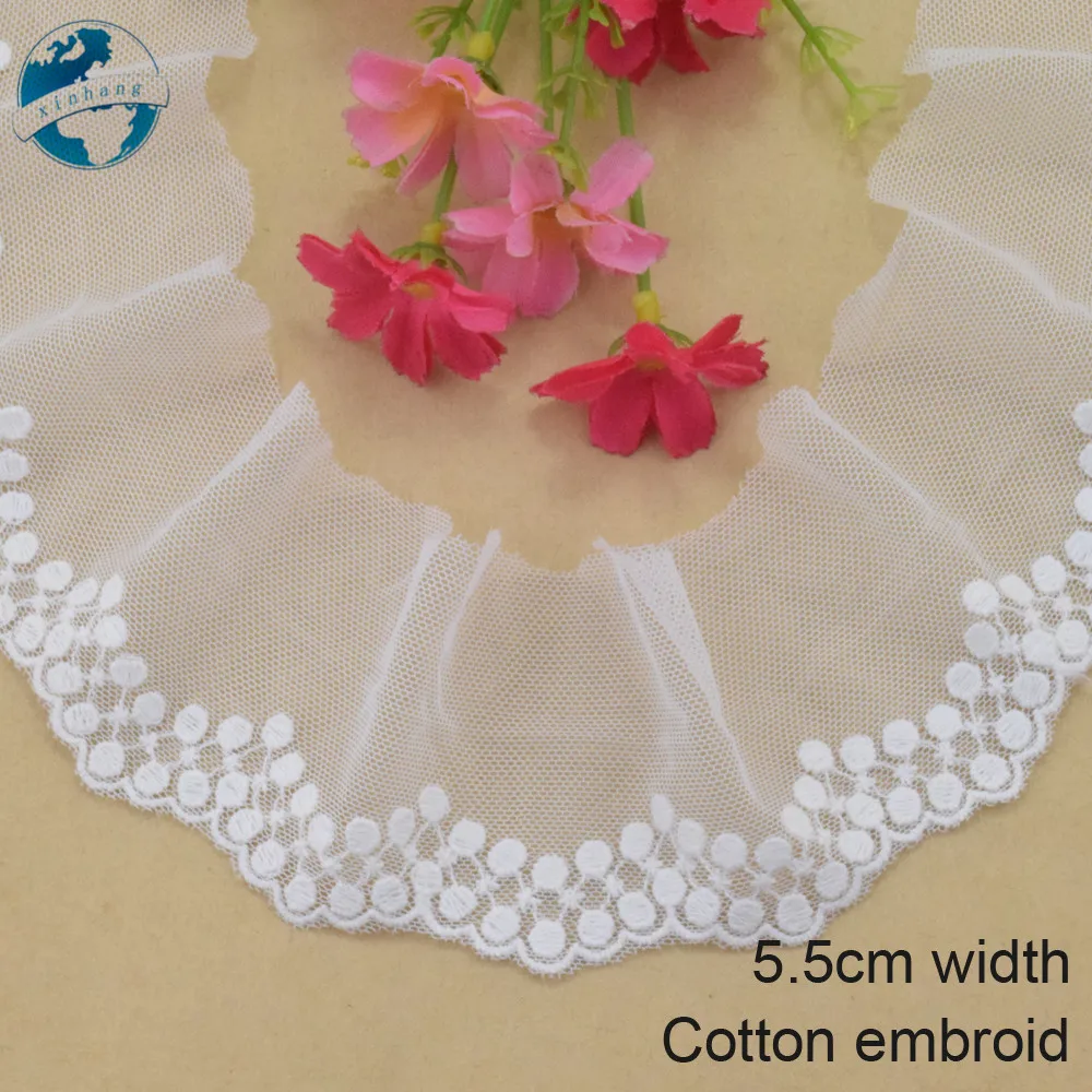 Кружевная кайма из хлопка для вышивки на ленте шириной 5,5 см, 5 ярдов, французское кружево для создания свадебных и других нарядов, аксессуаров для одежды и кукол, артикул 3937.