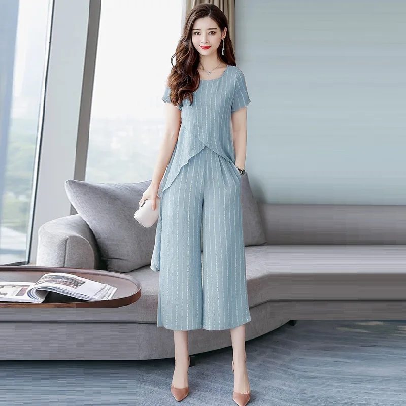 Новинка лета 2019 модные элегантные шифоновые розовые комплекты со штанами