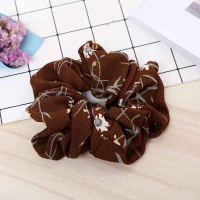 TS12-brown Новинка, модная шифоновая ткань для женщин, Цветочный Фламинго, Подсолнух, эластичная резинка для волос, для спорта, танцев, резинки для волос, аксессуары для волос для девочек - Цвет: TS12-brown