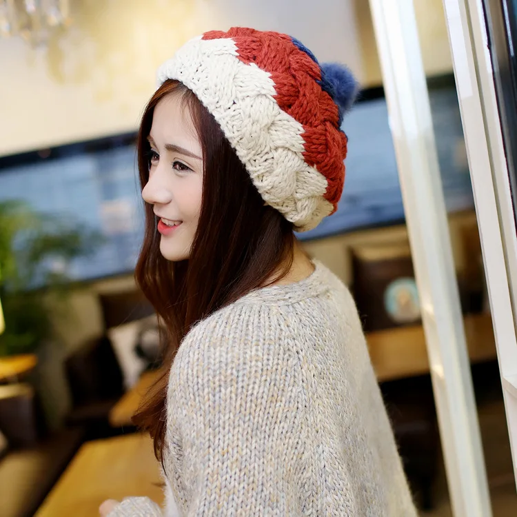 

Wool hat women 's autumn and winter Korean cap version sweet hand - knit Christmas warmth Skullies & Beanies