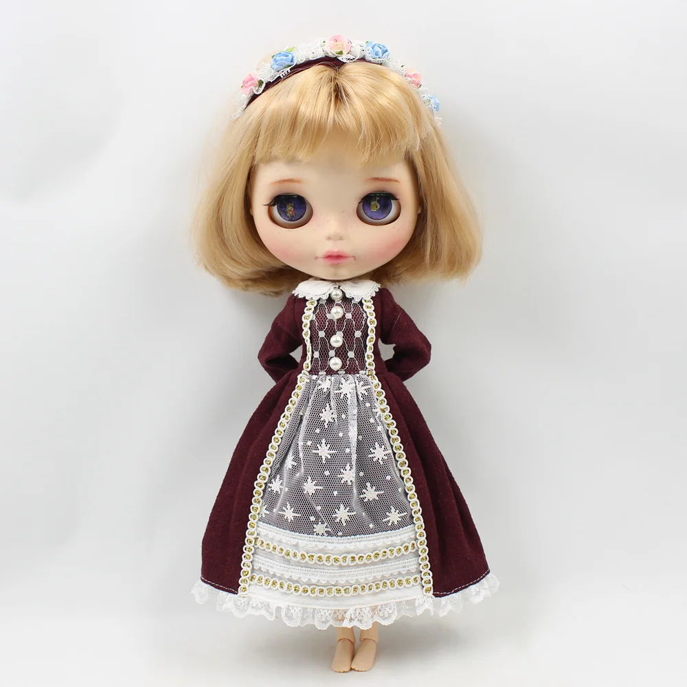 Одежда для куклы Blyth, Бордовое платье с повязкой на голову, элегантный наряд
