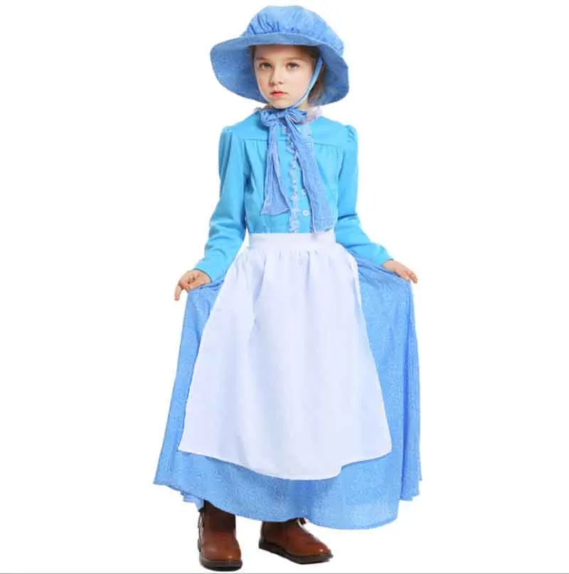 

Women Halloween Idyllic Farm Apron Maid Costume California Costumes Women's Pioneer Cosplay Blue Fancy Dress Plus Size S-2XL