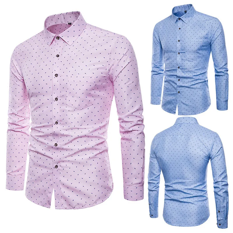 

Newly Men Print Shirts Long Sleeves Slim Fit Male Casual Tops for Spring M-5XL m99