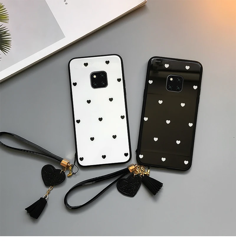 BONVAN чехол из закаленного стекла для huawei mate 20 Pro mate 20 Love Heart Твердый чехол для huawei mate 20 lite Tassel lanyard чехол для телефона