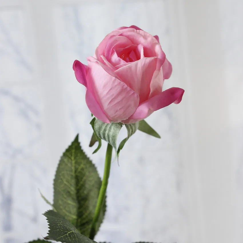 dark pink YO CHO настоящий сенсорный Цветок Пион искусственный мини букет роз белый цветок для поддельных листьев Свадебные украшения дома комнаты дешевый цветок - Цвет: dark pink