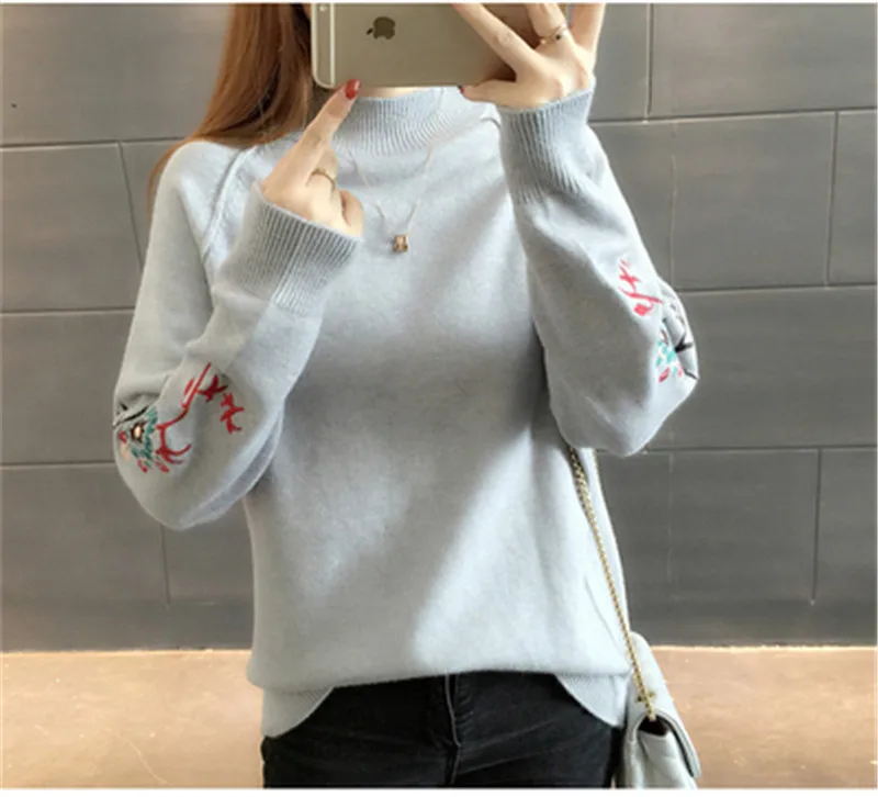 New Fashion 2018 Women Autumn Winter Embroidery Cat Brand Sweater Pullovers Warm Knitted Sweaters Pullover Lady PZ384 | Женская одежда - Фото №1