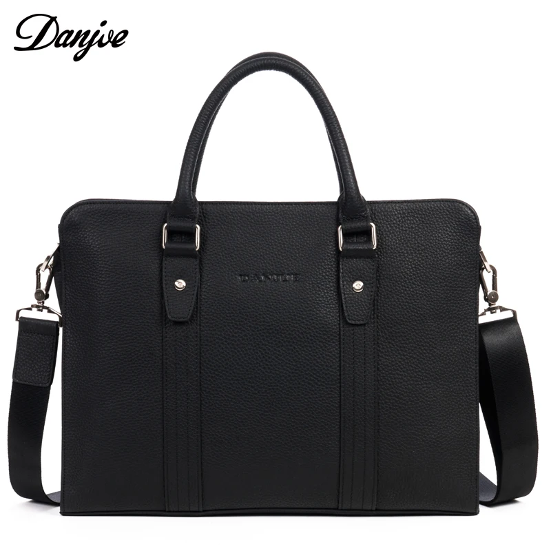 DANJUE Genuine Leather Black Blue Briefcase Business Handbag Office Laptop Bag for Male Famous Brand Trendy Solid Messenger | Багаж и
