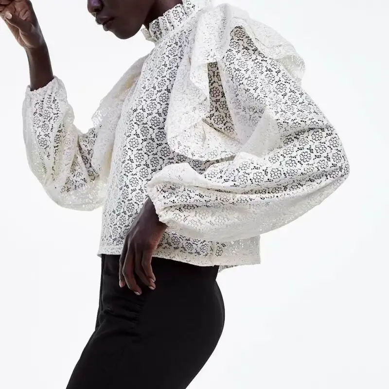 Женская блузка лето 2019 новая мода открытая кружевная рубашка с длинным рукавом и