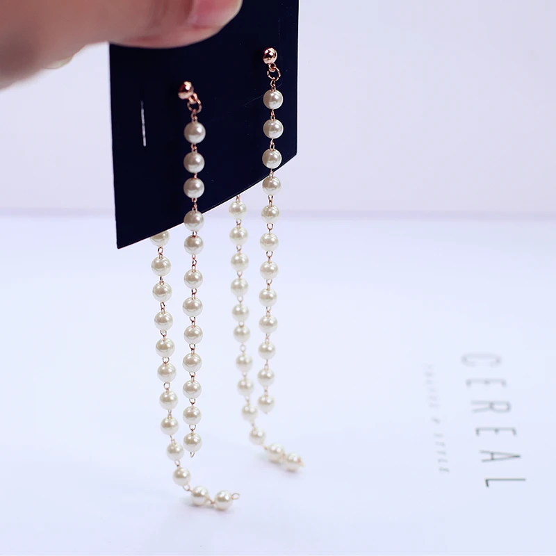 Модные длинные серьги двухрядные кисточкой жемчуг сладкий двойного назначения