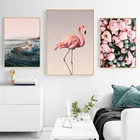 Картина с изображением фламинго, цветов, искусства морской пейзаж, картина для гостиной, спальни, домашний декор, картина без рамки