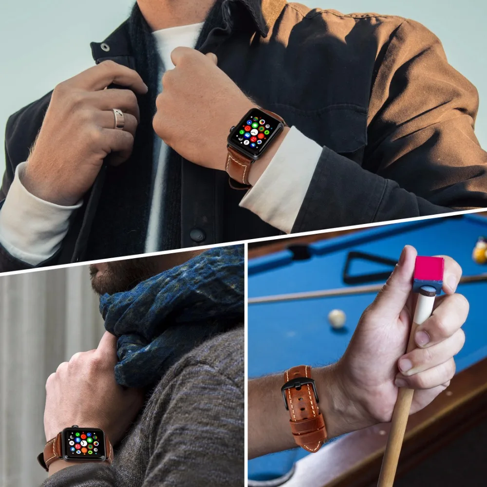 Браслет из вощеной кожи для Apple Watch Band 42 мм 38 аксессуары iWatch ремешок сохраняет