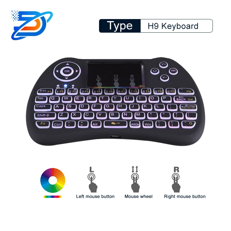 Беспроводная игровая мини-клавиатура H9 2 4 ГГц RGB с подсветкой и 7 цветными