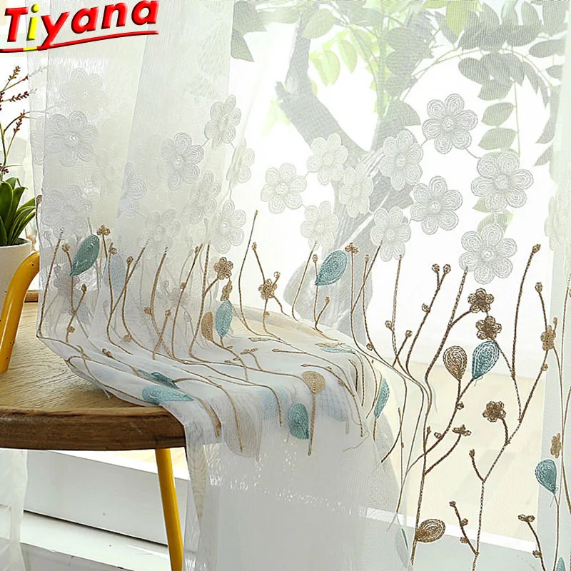 

Modern Embroidery Curtains Flowers for Living Room Drapes Window Tulle Curtains Embroidery Sheer Voile X-M044#30