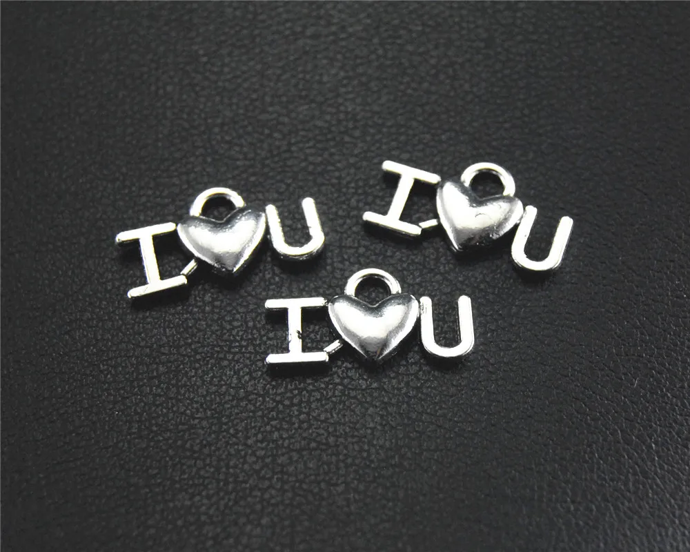 

50 шт. серебряного цвета с надписью «i love you», подвеска в виде сердца, «сделай сам», ожерелье, браслет, браслет, фурнитура 7x14 мм, A1499