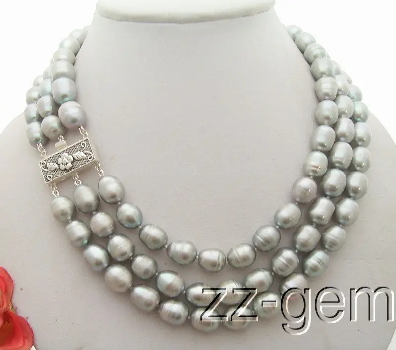 12 мм натуральное серое рисовое жемчужное ожерелье 17 18 19 дюймов|rice necklace|necklace