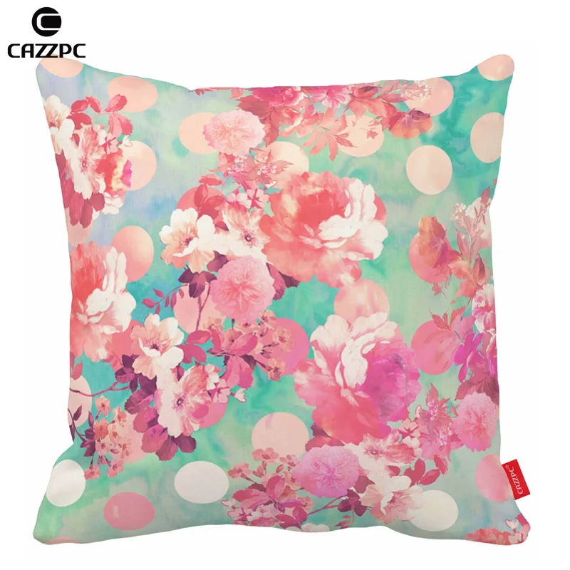 Акварель Розовый пион Ретро Цветочный Бирюзовый горошек Печать Декоративные