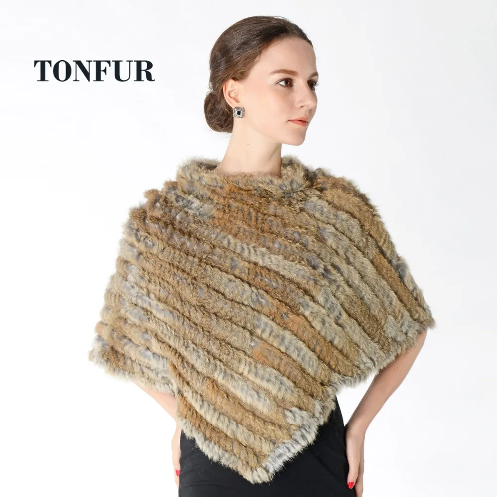 New Real Knit Rabbit Fur Shawl Fashion Women Genuine Poncho Natural Pashmina DNT682 | Аксессуары для одежды