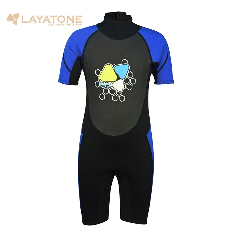 LayaTone 2 мм короткий неопреновый гидрокостюм для детей, купальный костюм для всего тела, костюм для дайвинга, детский купальник для плавания, серфинга, дайвинга, короткие штаны - Цвет: Синий