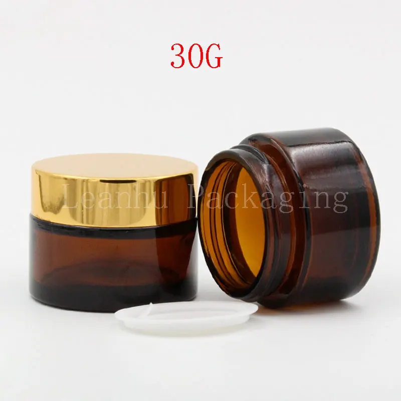 

30G Brown Glass Cream Jar With Gold Screw Cap, 30CC Mask/Cream Packaging Bottle, Empty Cosmetic Container (30 PC/Lot)