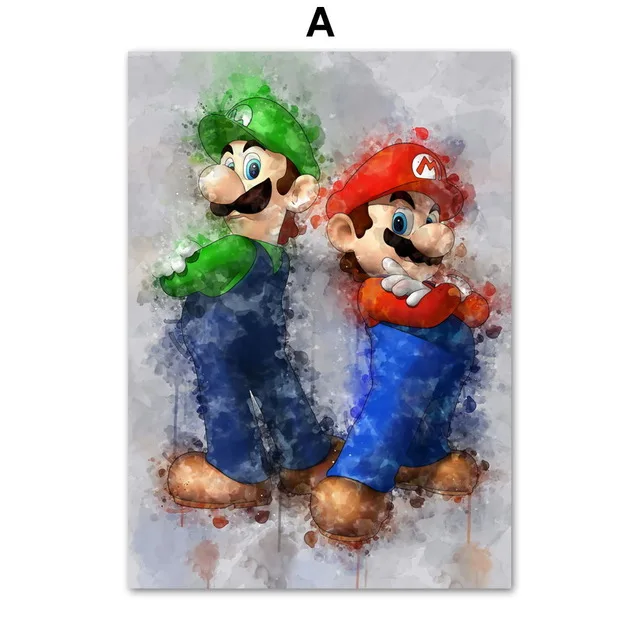 1 Декор детской комнаты Super Mario Bros. Yoshi аниме Акварельная игра настенная живопись на холсте скандинавские плакаты и принты настенные картины - Цвет: 1