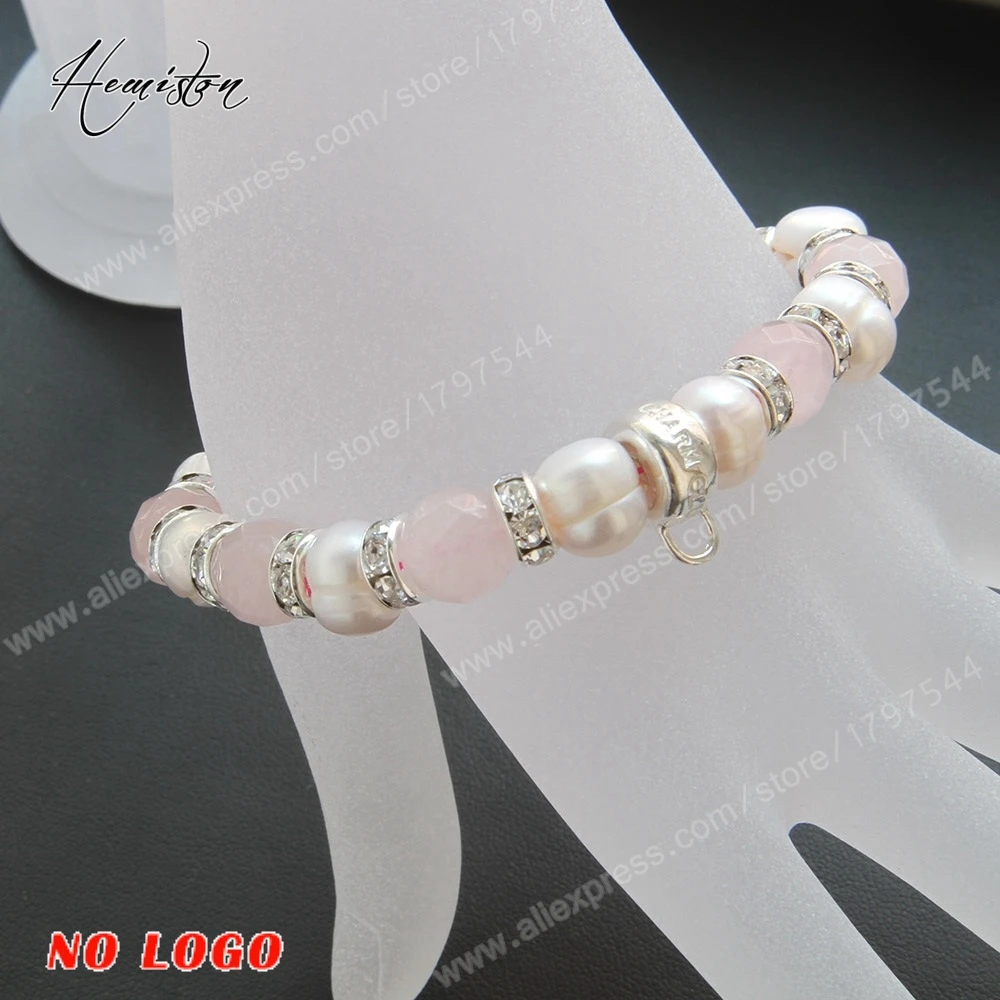 Томас розового цвета камень кварц Пресноводный Жемчуг стразы из бисера браслет с