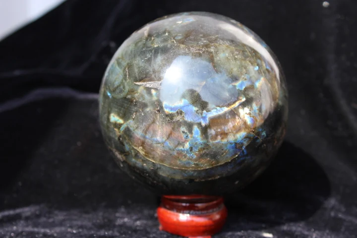 

1591g Narural labradorite Quartz Crystal Sphere Ball Healing+STAND