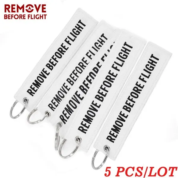Белый Remove Before Flight Chaveiro тег брелок с вышивкой брелок для ключей для авиации OEM Брелоки ювелирные украшения Чемодан бирка в виде брелка для ключей, 5 шт./лот - Цвет: Белый