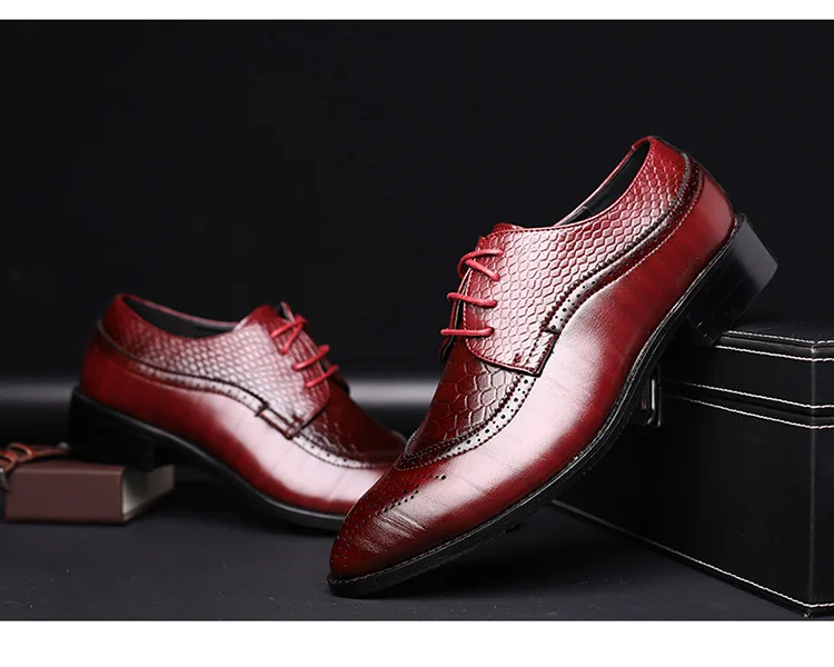 Red Formal Shoes Модные Кожаные Туфли Мужские модельные туфли-оксфорды с острым носком для мужчин на шнуровке, дизайнерские роскошные мужские официальные туфли размера плюс 38-48 - Цвет: Red Formal Shoes