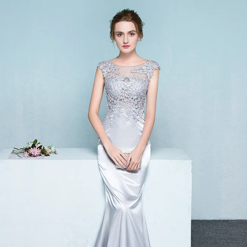 В наличии серое сексуальное прозрачное кружевное платье с бисером Vestidos De Festa Longo