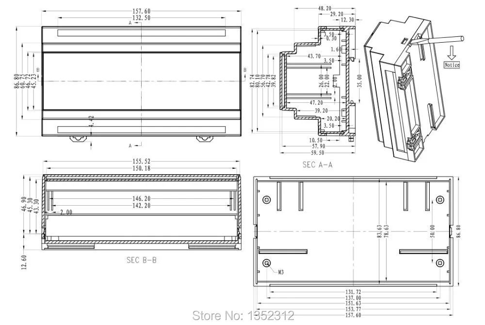 One pcs 158*87*60mm Plc industrial box ABS electronic enclosure control standard din rail IP54 waterproof case junctoin | Инструменты
