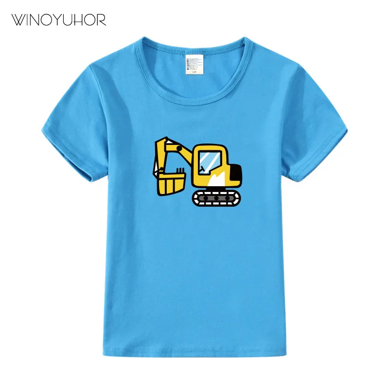 

2020 New Summer Top Baby Boy T Shirt Excavator Embroidery Print Tshirt Short Sleeve T Shirt Cotton Kids Girls Clothes