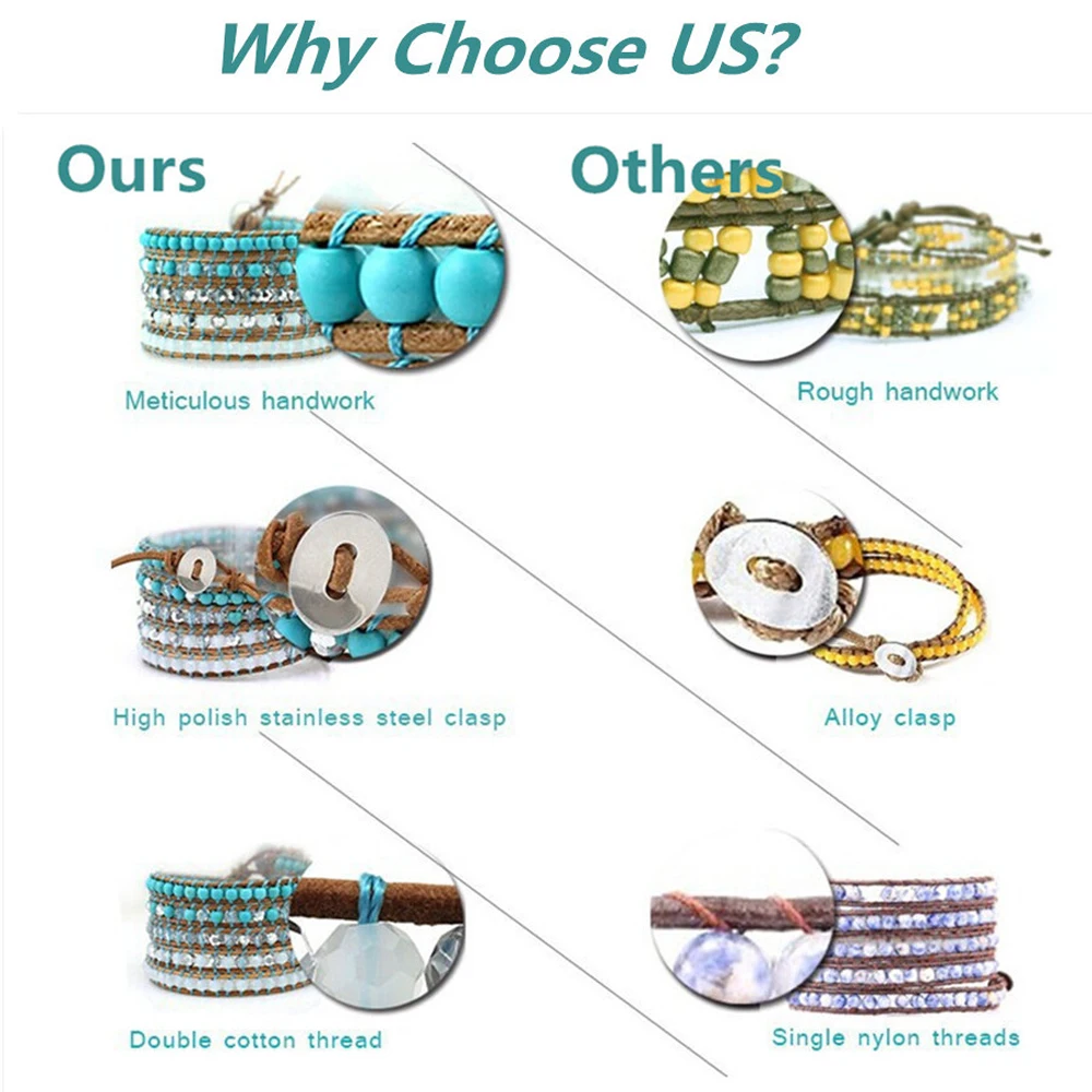 Fyla Mode Unique Natural 6mm Stone Beads Wax Cord Wrap Bracelet Personalized Multi Layered | Украшения и аксессуары