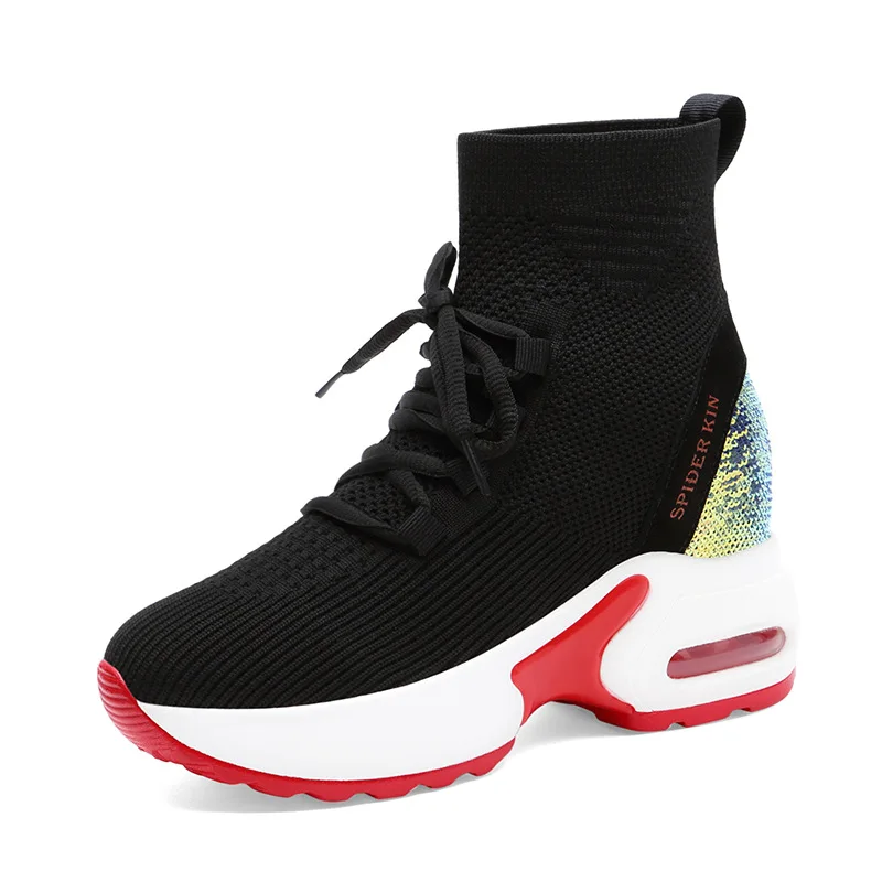 Женские повседневные ботинки в Корейском стиле модные на высокой танкетке с