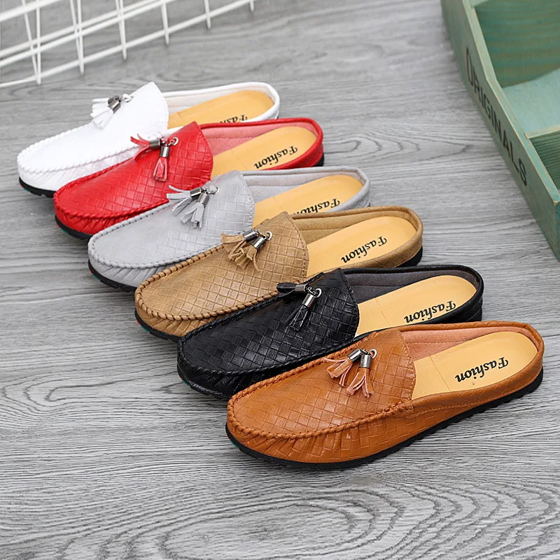 Тренд полуслиперы для Для мужчин комфортную езду Мужская обувь ручной работы перетаскивание с кисточками, мужские мокасины на нескользящей подошве Молодежная обувь на плоской подошве