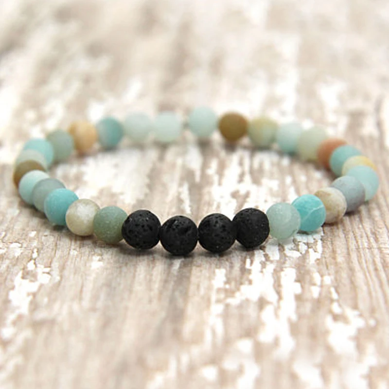 

Essential Oil diffuser jewelry Popular 6mm Matte Amazonite Beaded Stretchy Bracelet Mala Wrist Gift Lava Bracelet Unisex